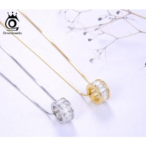 ORSA JEWELS 2021 Trendy Round Pendant Necklaces Real 925 Sterling Sliver Neck Chain for Women Jewelry Engagement Gift OSN178