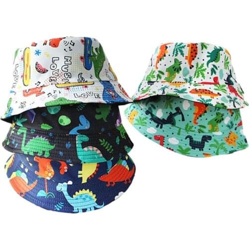 Kids Toddler Bucket Hat Summer Cartoon Dinosaur Print Short Brim Sun Protection Fisherman Hat Cap for Girls Boys 2-6 Years old
