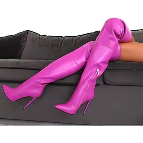 Sexy Solid Leather Over the Knee Boots Pointed Toe Stiletto High Heels Thigh Boots Women Gladiator Botas Zapatos Knight Boots