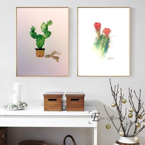 Cactus Nordic Simple Watercolor Poster And Print Canvas Art Painting Wall Pictures For Living Room Decoration Home Decor