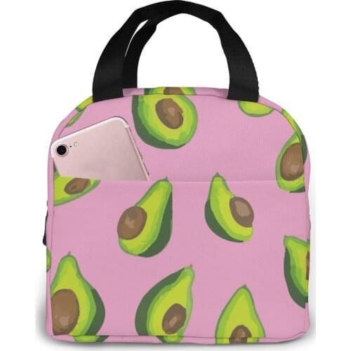 Avocado Pink Lunch Food Box Bag Insulated Thermal Food Picnic Lunch Bag for Women kids Men Cooler Tote Bag