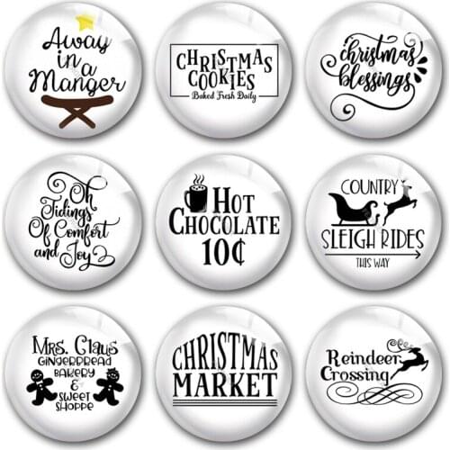 Handmade Christmas X-Mas Blessing Jolly Holly Round Photo Glass Cabochons Demo Flat Back DIY Jewelry Making Findings Accessory