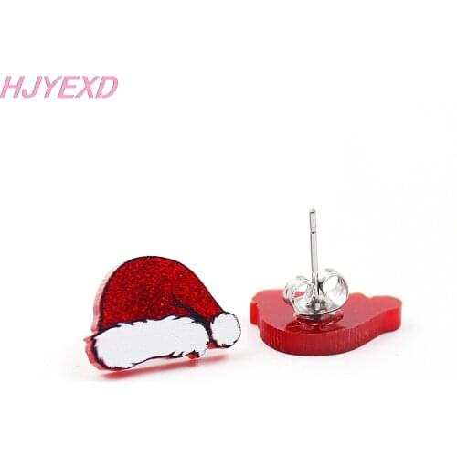 1pair) ST060- Christmas Santa Hats Stud Earrings Holiday Jewelry Festive Glitter White Cute Little Christmas Stud Earring