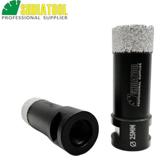 SHDIATOOL 2pcs 25mm Vacuum Brazed Diamond Dry Drilling Bits M14 Thread diamond height 15mm Hole Saw For Porcelain Tile