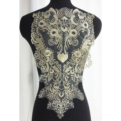 Light gold mesh embroidery lace flowers DIY clothing decoration accessories gold applique