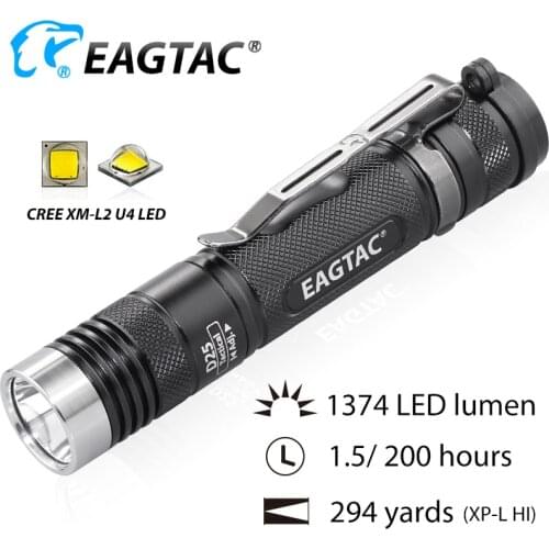 EAGTAC D25LC2 Tactical LED Flashlight 1374 Lumen 2xCR123A 18650 Battery Torch Tail Strobe Hunting Fishing Light