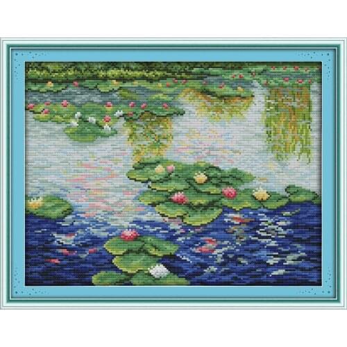Everlasting Love Water Lily In The Pond Chinese Cross Stitch Kits Ecological Cotton Stamped Printed 14 DIY Christmas Decoration