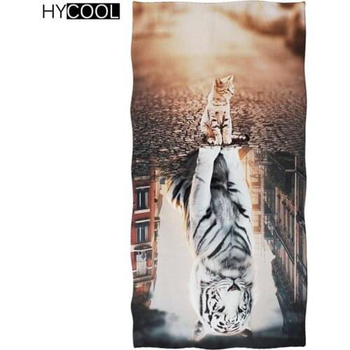 Vintage Beach Swimming Towel Cat Reflection Tiger 3D Print Long Absorbent Microfiber Travel Soft Bathing Sport Yoga Blankets