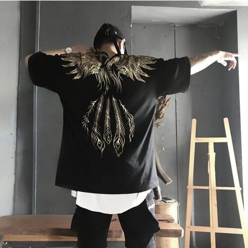 Gold Phoenix Print Hip Hop Vintage Tops&Tees Mens Casual T-shirts Streetwear Couple Wear Pullover Dropshipping Tshirts T Shirt