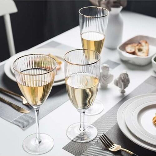 Cutelife Nordic Ins Vintage Champagne Wine Glasses Vertical Stripes Transparent Shot Glass Wedding Whiskey Water Beer Glasses