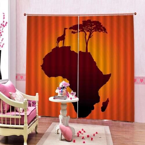 Sunset Scenery Animal deer and Big Trees Shadow Curtain Fabric For Living room Bedroom Blackout Window Drapes Sets