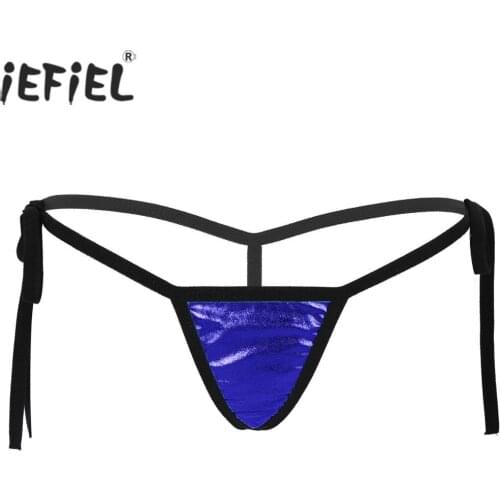 Women Panties Sexy Panties Shiny Metallic Lingerie Low Rise Tie-Side T-Back Mini G-String Thong Bikini Briefs Underwear Swimwear