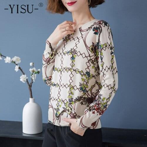 YISU Winter Sweater O-Neck Winter tops Jumper Long sleeve Printing Knitted Pullover Casual Fashion Plus size Women Sweater