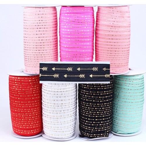 100yards/lot Gold Foil Arrows FOE Ribbon Fold Over Elastic For hair ties accessories welcome custom design