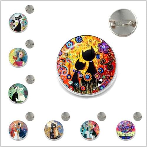 2021 Cartoon Colorful Cats Family Brooches Oil Painting Cat Handmade Buttons Pin Glass Badges for Bag Clothes Decoration Jewelry