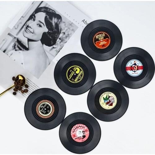 4 /6 PCS Vinyl Record Coaster Heat-resistant Nonslip Pads Drink Coaster Table Placemat Coffee Mug Cup Coaster Retro Home Mug Pad