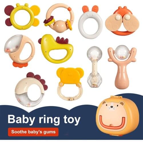 6/8/10Pcs Sensory Activity Toys Baby Teether Rattle Set Newborn Babies Teething Toys with Bear Storage Teether Grip Handbel