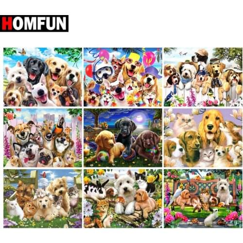 HOMFUN Diamond painting "Dog flower pet" Full Square/Round Drill Wall Decor Inlaid Resin Embroidery Craft Cross stitch