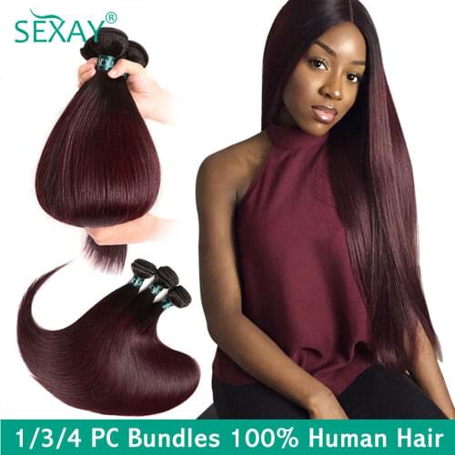 Sexay Ombre Brazilian Straight Hair 1/3/4 Bundles 1B 99J Burgundy Remy Human Hair Weaving Bundles Bordeaux Red Human Hair Weft