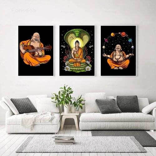 Buddha Guitar Cobra Meditation Poster Home Decor Buddha Space Jongleur Canvas Painting for Living Room Wall Art Pictures