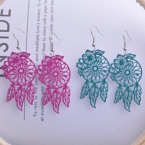 For Girls Dreamcatcher Earrings jewelry Brass Drop Tassel Red Green Purple Dangle Earrings
