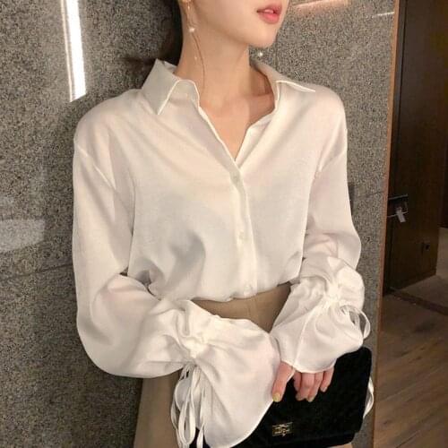 Women Blouse Retro Trumpet Sleeve Chiffon White Shirt Tops for Women Blusas Ropa De Mujer