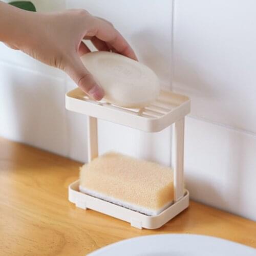 Double Sponge Drain Storage Rack Household Kitchen Cleaning Rag Rack Sink Countertop Rack Hollow Soap Shelf Holder