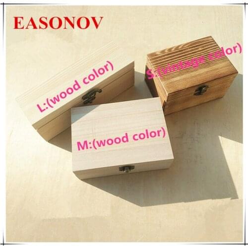 EASONOV With lock Flip pine wood box rescue kit craft jewelry natural wood storage box makeup organizer box Multiple sizes