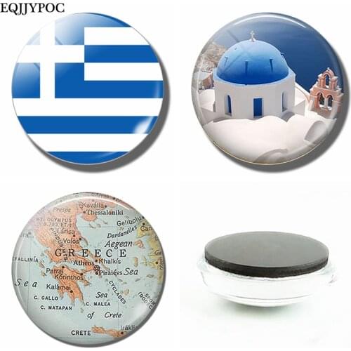 The Republic of Greece Flag 30 MM Fridge Magnet Flag of Greece Glass Dome Magnetic Refrigerator Stickers Note Holder Home Decor