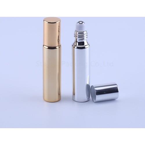 10ml Gold Roll On Perfume bottle, 10cc Silvery Essential Oil Rollon bottle, Small Glass Roller Container 120pcs/lot