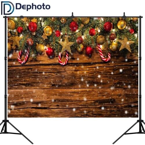 Dephoto Christmas Wooden Board Light Star Branch Baby Photography Background Customized Photographic Backdrop For Photo Studio