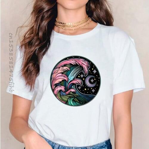 Premium T-Shirts T Shirts For Women Wave Ocean Cartoon Trend Summer Autumn 90s Womens Graphic Top Ladies Lady Female Tee T-Shirt