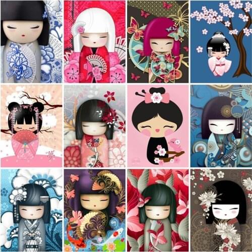 HUACAN Full Square Drill Diamond Painting Cross Stitch Diamond Embroidery Girl Doll 5D DIY Rhinestone Mosaic Decor Home