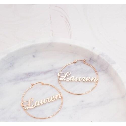 Customized Round Welding Name Earrings Personalized Stainless Steel Ladies Custom Jewelry Gifts