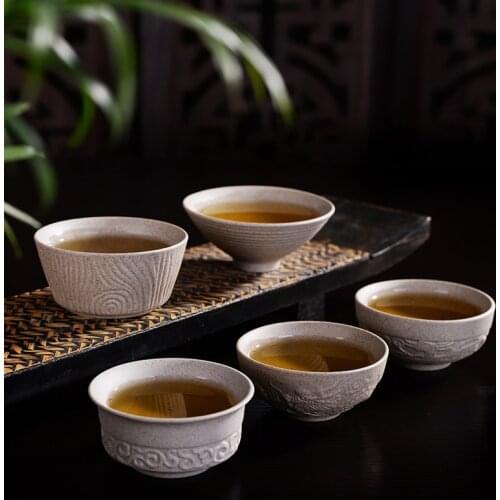 Retro rough pottery personality ceramic teacup Kung Fu master tea single cup home leisure health tea set