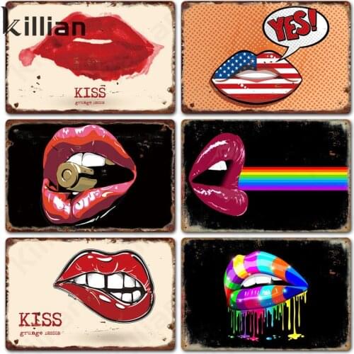 Red Lips Sexy Metal Plaque Body Art Metal Plate Flag Metal Painting Graffiti Cartoon Metal Poster Bar Club Home Decoration
