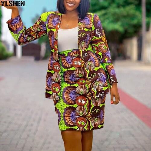 Summer African Clothes for Women Two Piece Set Print Dresses 2021 Dashiki Fashion Blazer Sets Skirt Suit Outfits Party Plus Size