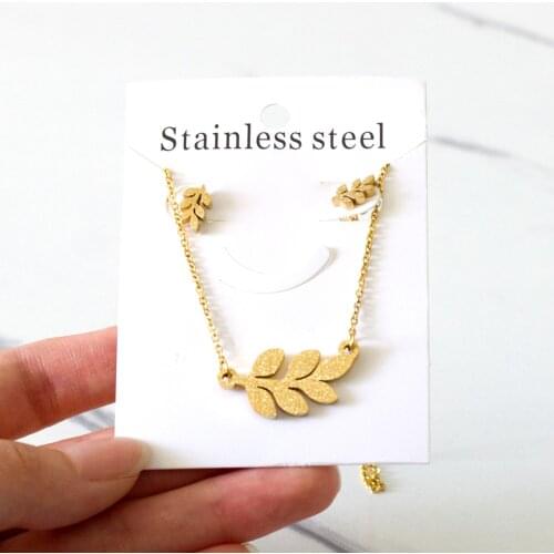 Matte Leaf Pendant Necklace and Stud Earrings Simple Jewelry Set for Women 316L Stainless Steel Party Gift Jewelry Accessories