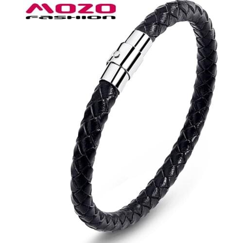 Fashion Men Bracelet Leather Rope Chain Bracelets Stainless Steel Magnetic Clasps Bracelet Man Gifts Vintage Jewelry PS0026