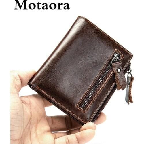 MOTAORA Mens Genuine Leather Wallet New Short Slim Credit Card Holder Casual Zipper Wallets For Men Fashion Coin Purse For Male
