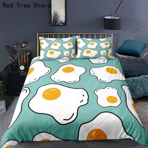 Cartoon Fried Egg Food Printed Bedding Set Children Room Decor No Sheet Kids Baby Pillowcase Comforter Queen King Twin Full Size