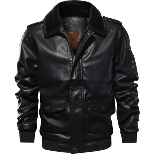 Fur Leather Jacket Men Casual Turn Down Collar European Size Retro PU Flight Jackets Man Fashion Fleece Warm Faux Leather Coats