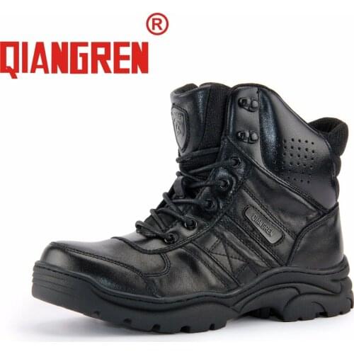 QIANGREN Military Brand 2018 New Arrive Mens Spring Autumn Black Genuine Leather Rubber Tactical Boots Male Outdoors Army Botas
