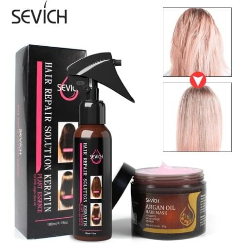 Sevich Hair Treatment Set 80g Argan Oil Moisturize Hair Mask Repair Damage Hair Root 100ml Hair Repair Spray Restore Soft Hair