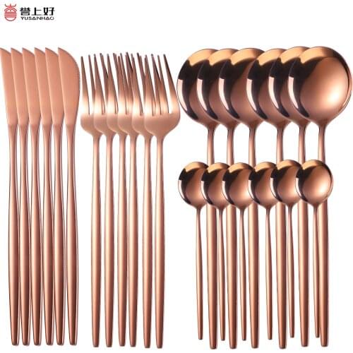 24Pcs Gold Tableware Set Kitchen Flatware Steak Knife Fork Coffee Spoon Dinnerware Set Upscale Stainless Steel Home Cutlery Set