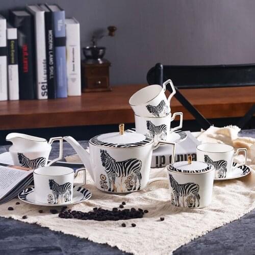 11 pcs luxury zebra style ceramic bone china Coffee Tea Sets 1 teapot 4 cups 4 saucers 1 sugar pot 1 creamer