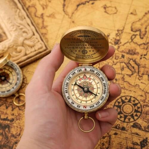 Nana To My Grandson High Quality Camping Hiking Pocket Brass Golden Customized Engrave Compass Portable Compass Navigation