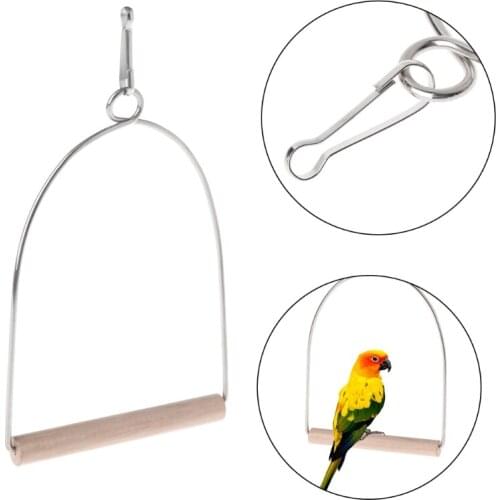 Natural Wooden Birds Perch Parrots Hanging Swing Cage Toys Stand Holder Pendant