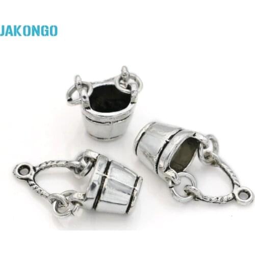 10pcs Antique Silver Plated Bucket Charms Pendants for Making Bracelet DIY Handmade accessories 25*10mm