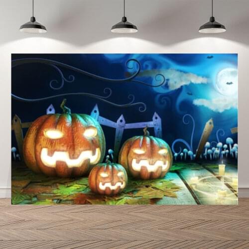 Seekpro Halloween Night Party Light Candle Pumpkin Face Photography Baby Background Photographic Backdrop For Photo Studio Shoot